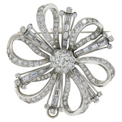 Vintage Platinum Gia 8.2ctw Diamond Large Flower Statement Pin Brooch Pendant