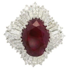 Vintage Platinum GIA 8.5ctw No Heat Burma Ruby & Diamond Ballerina Ring