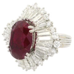 Vintage Platinum GIA 8.73ctw No Heat Burma Ruby 
Diamond Ballerina Ring