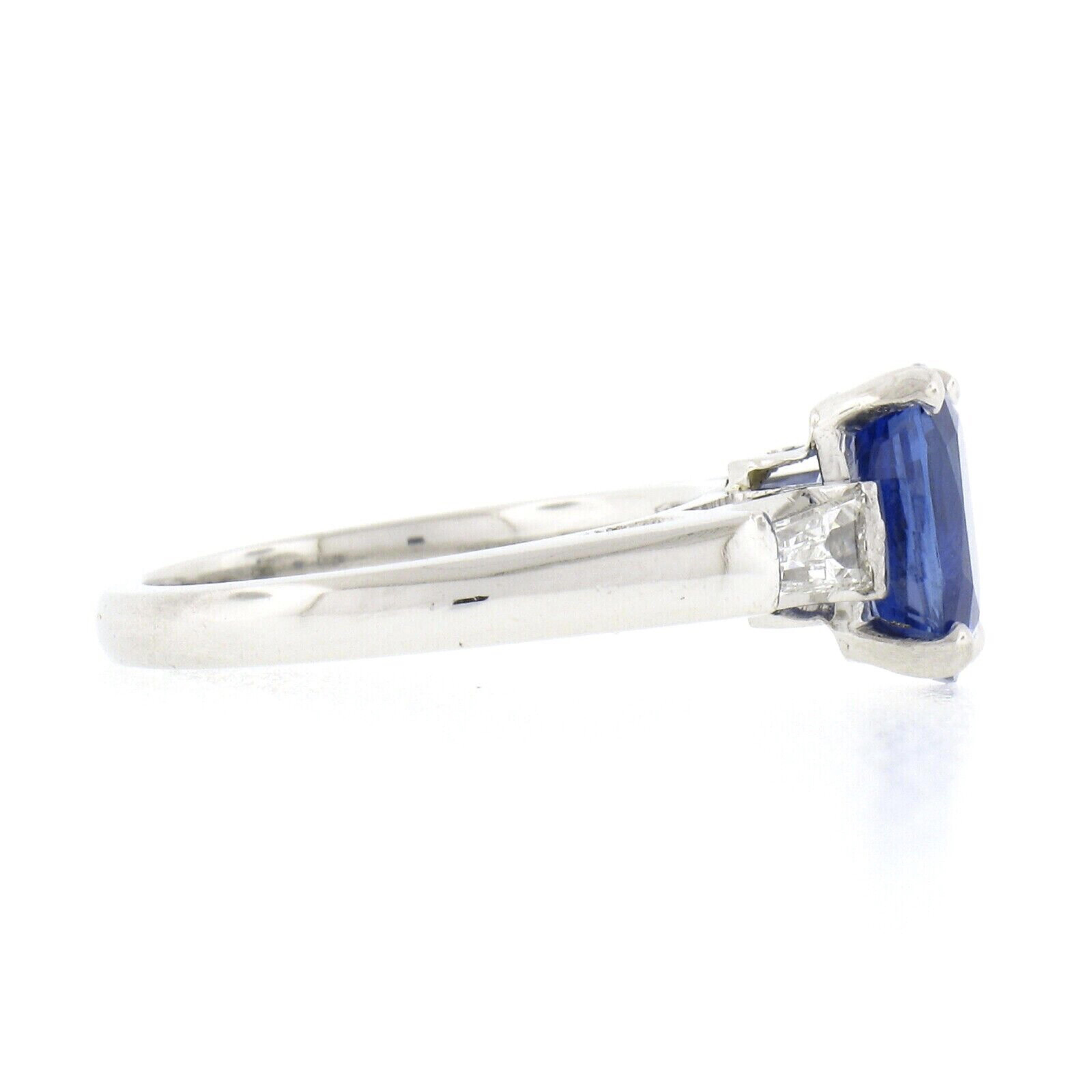 Women's Vintage Platinum GIA Burma No Heat Cushion Sapphire & Diamond Engagement Ring For Sale