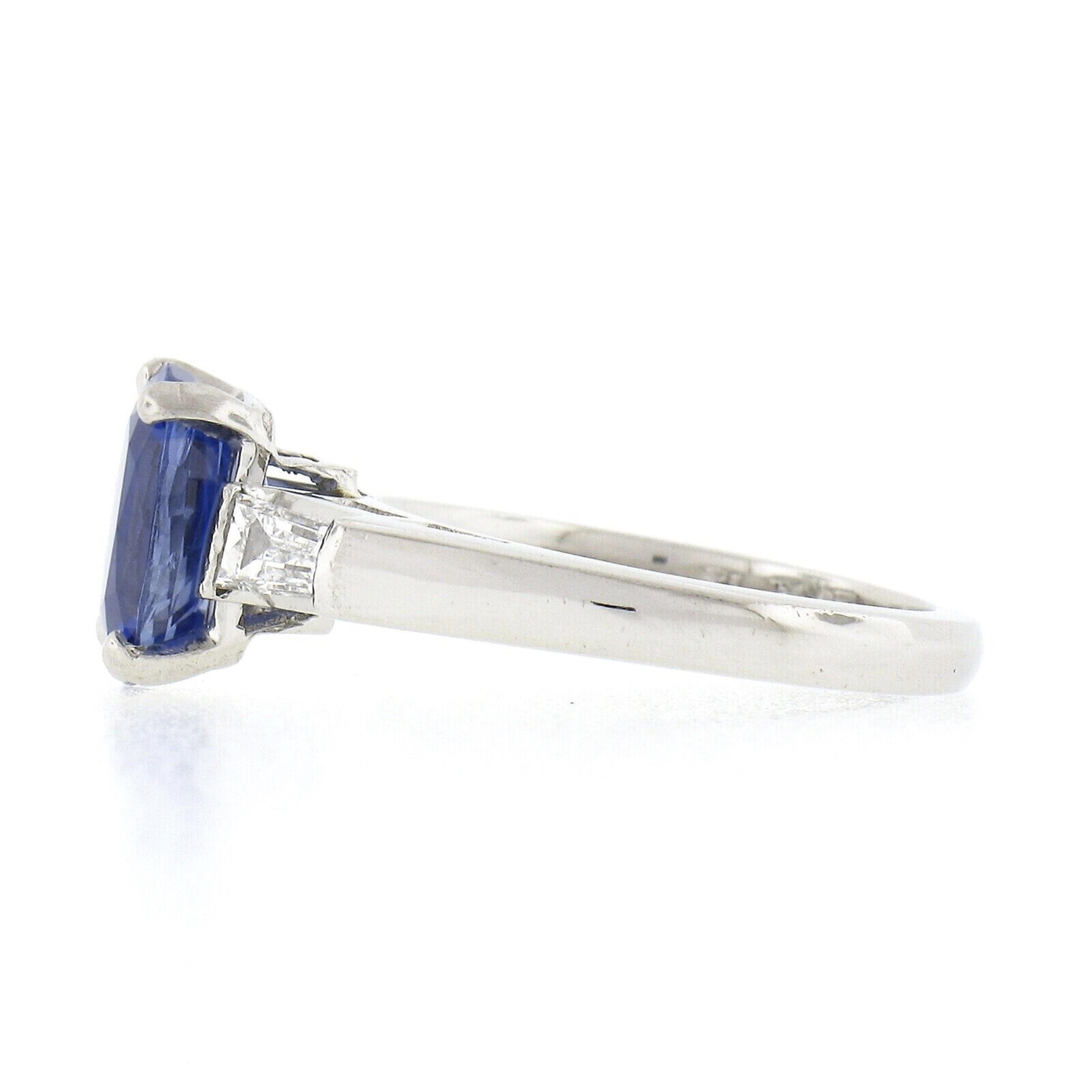 Vintage Platinum GIA Burma No Heat Cushion Sapphire & Diamond Engagement Ring For Sale 1
