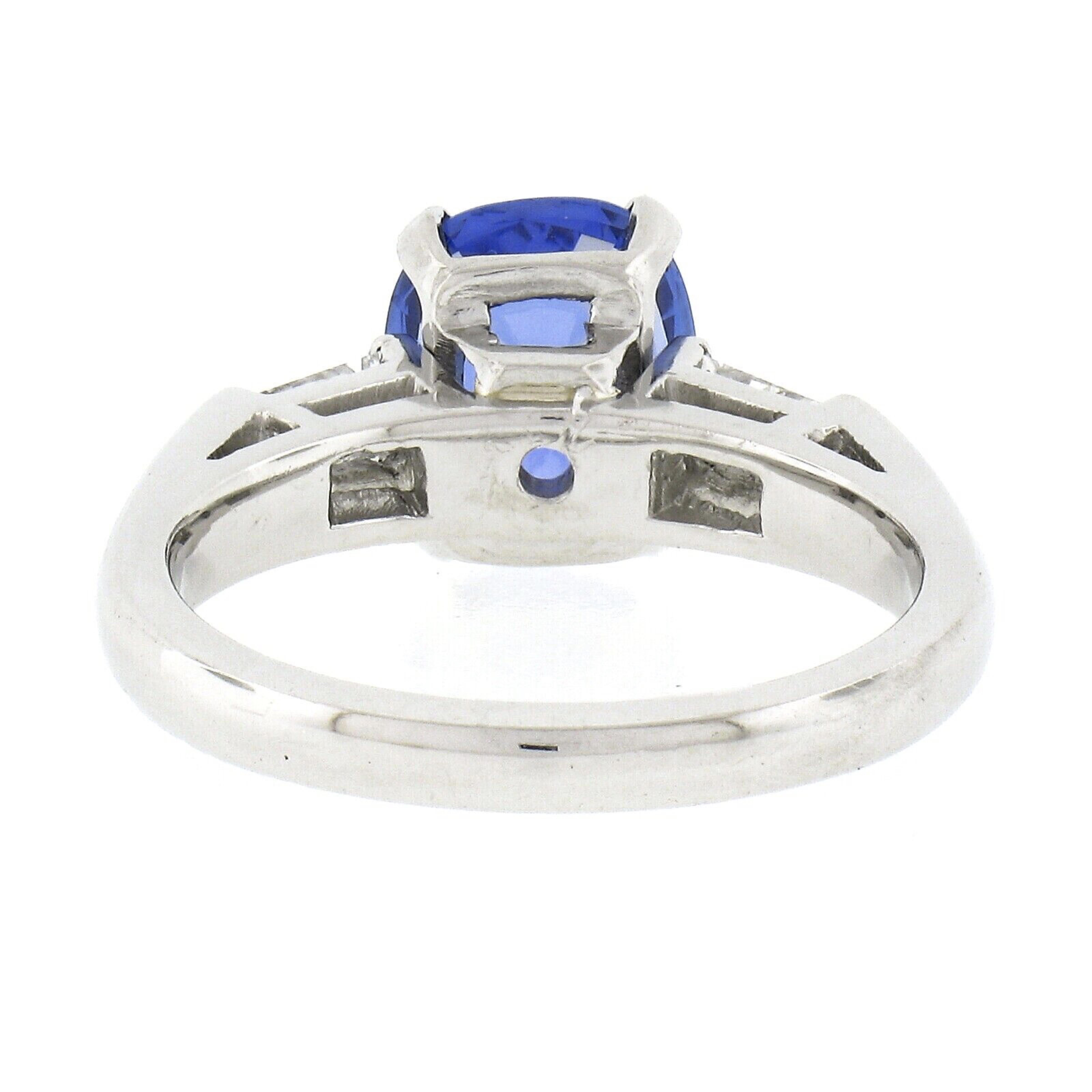Vintage Platinum GIA Burma No Heat Cushion Sapphire & Diamond Engagement Ring For Sale 2