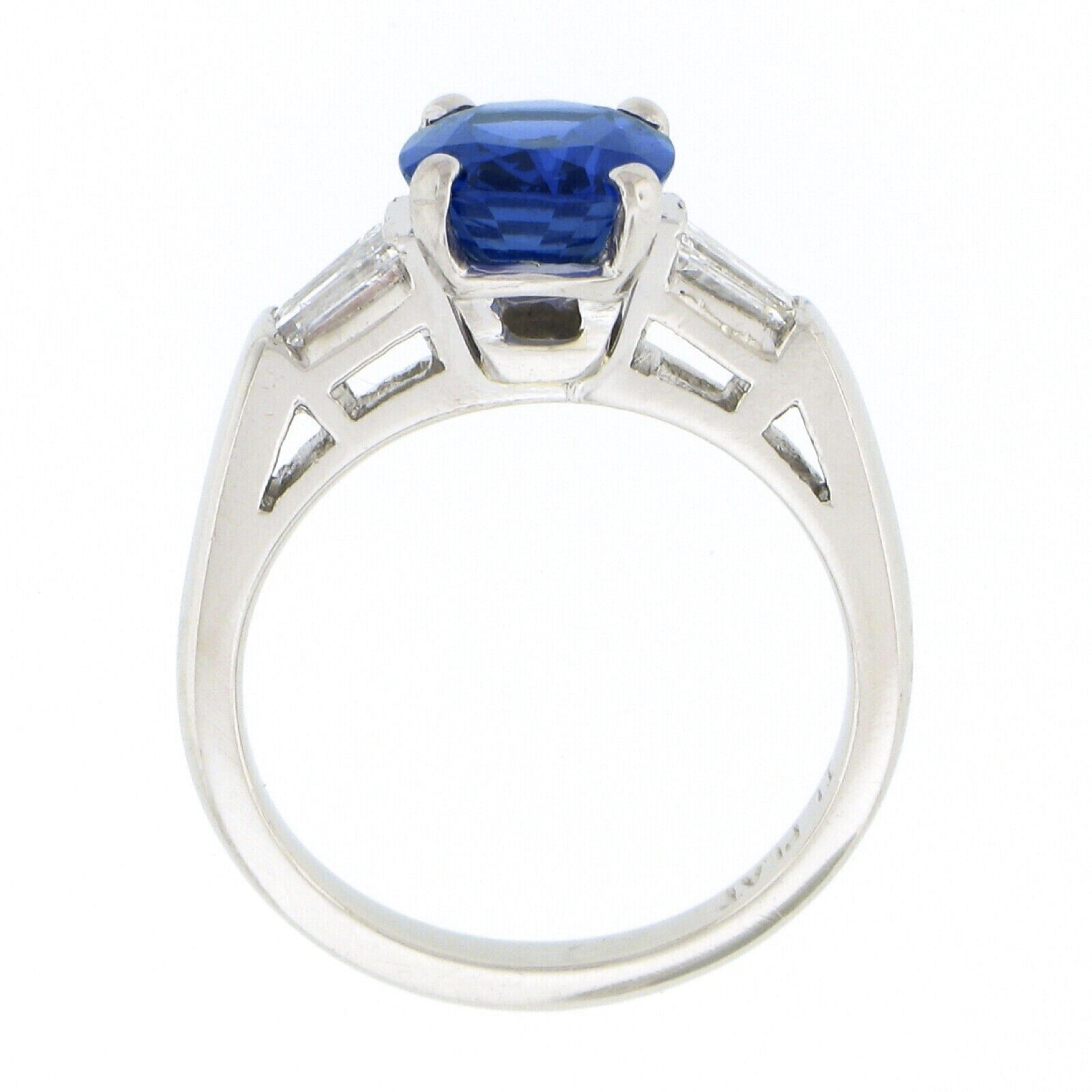 Vintage Platinum GIA Burma No Heat Cushion Sapphire & Diamond Engagement Ring For Sale 3
