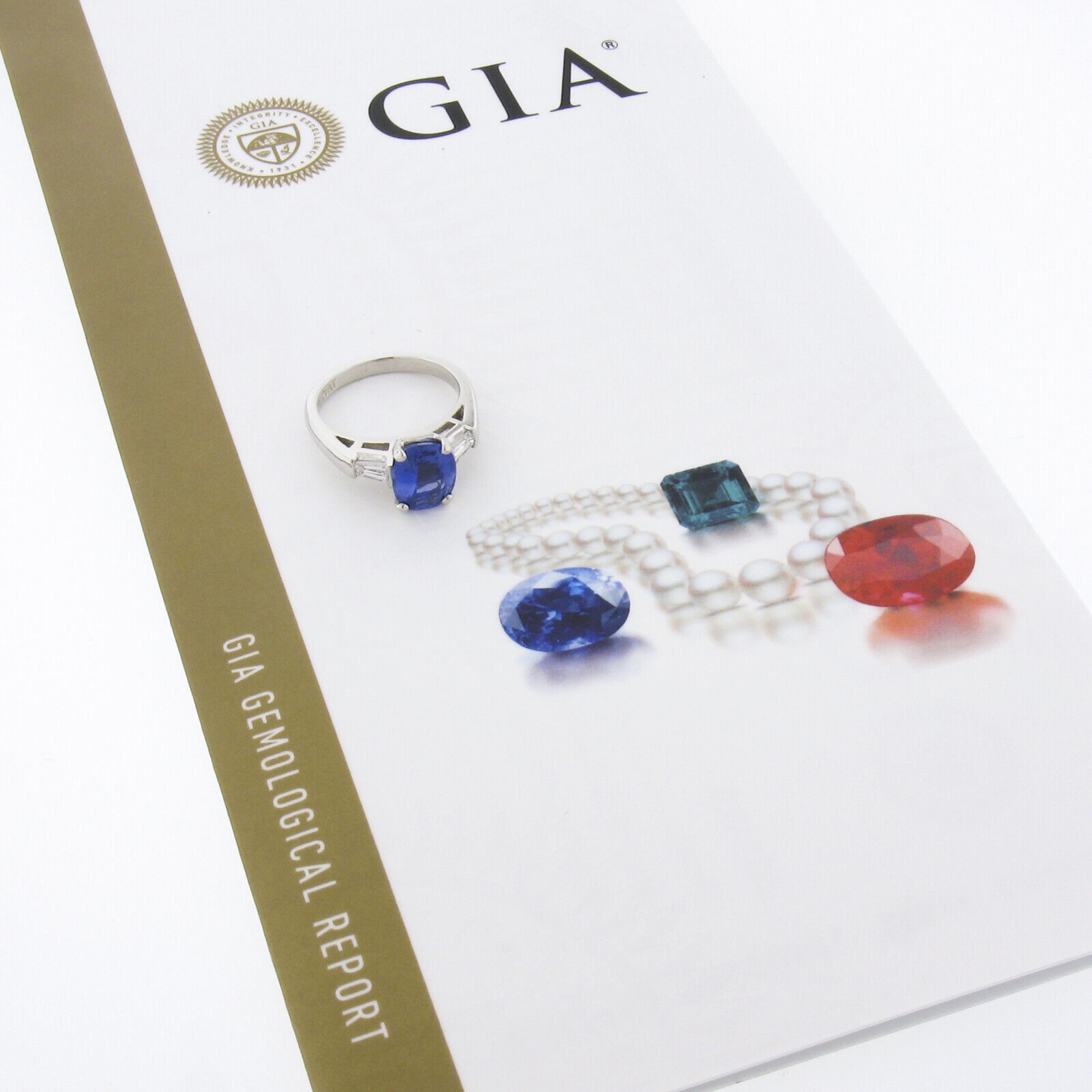 Vintage Platinum GIA Burma No Heat Cushion Sapphire & Diamond Engagement Ring For Sale 4