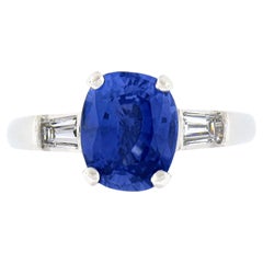 Vintage Platinum GIA Burma No Heat Cushion Sapphire & Diamond Engagement Ring