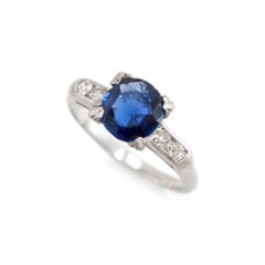 Vintage Platinum Gia Cambodia No Heat Sapphire Diamond Cocktail Ring