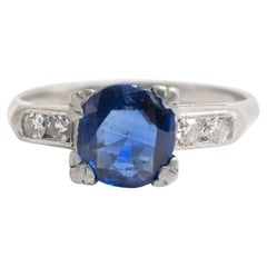 Vintage Platinum Gia Cambodia No Heat Sapphire Diamond Cocktail Ring