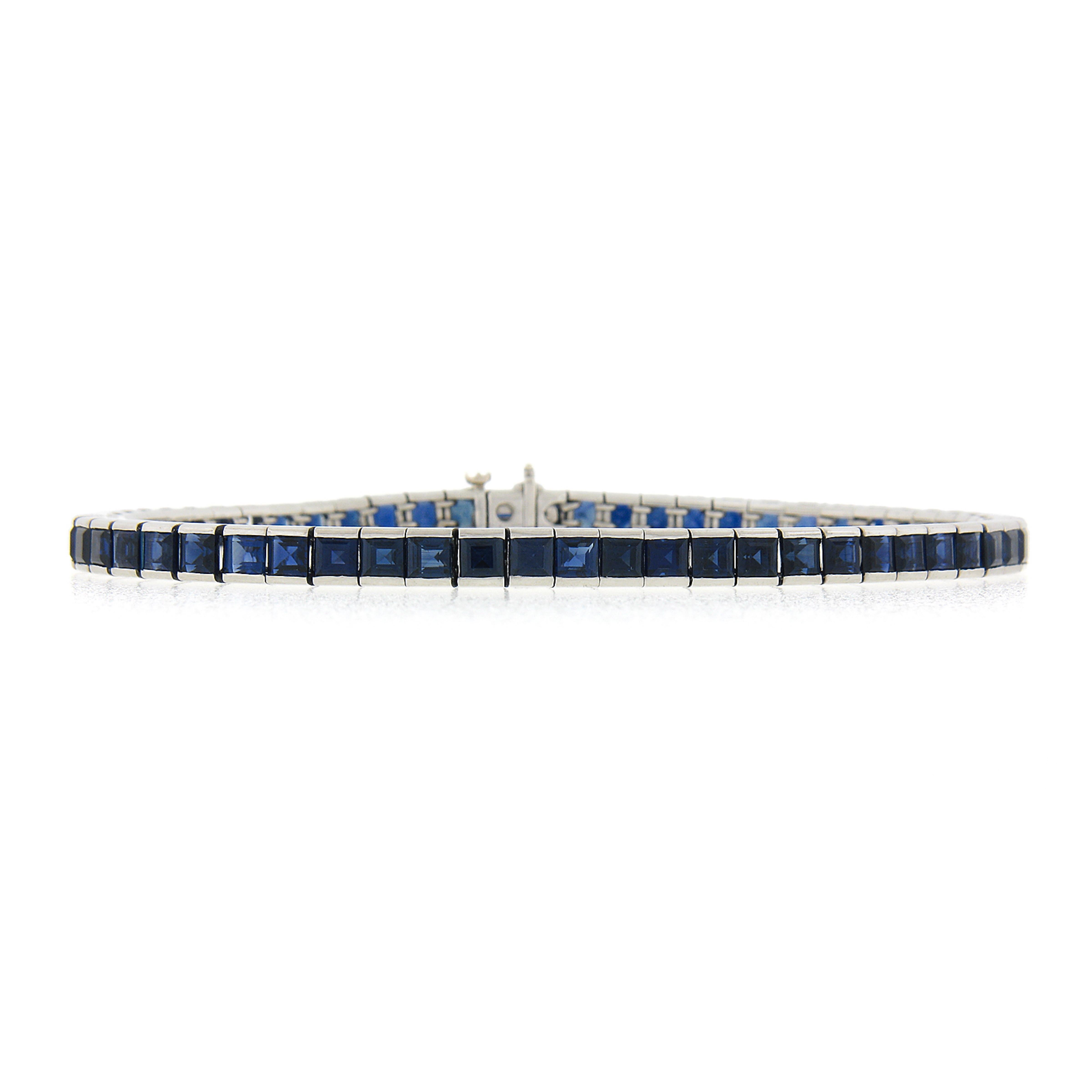 Women's Vintage Platinum Gia Certified No Heat Dark Blue Sapphire Line Tennis Bracelet For Sale