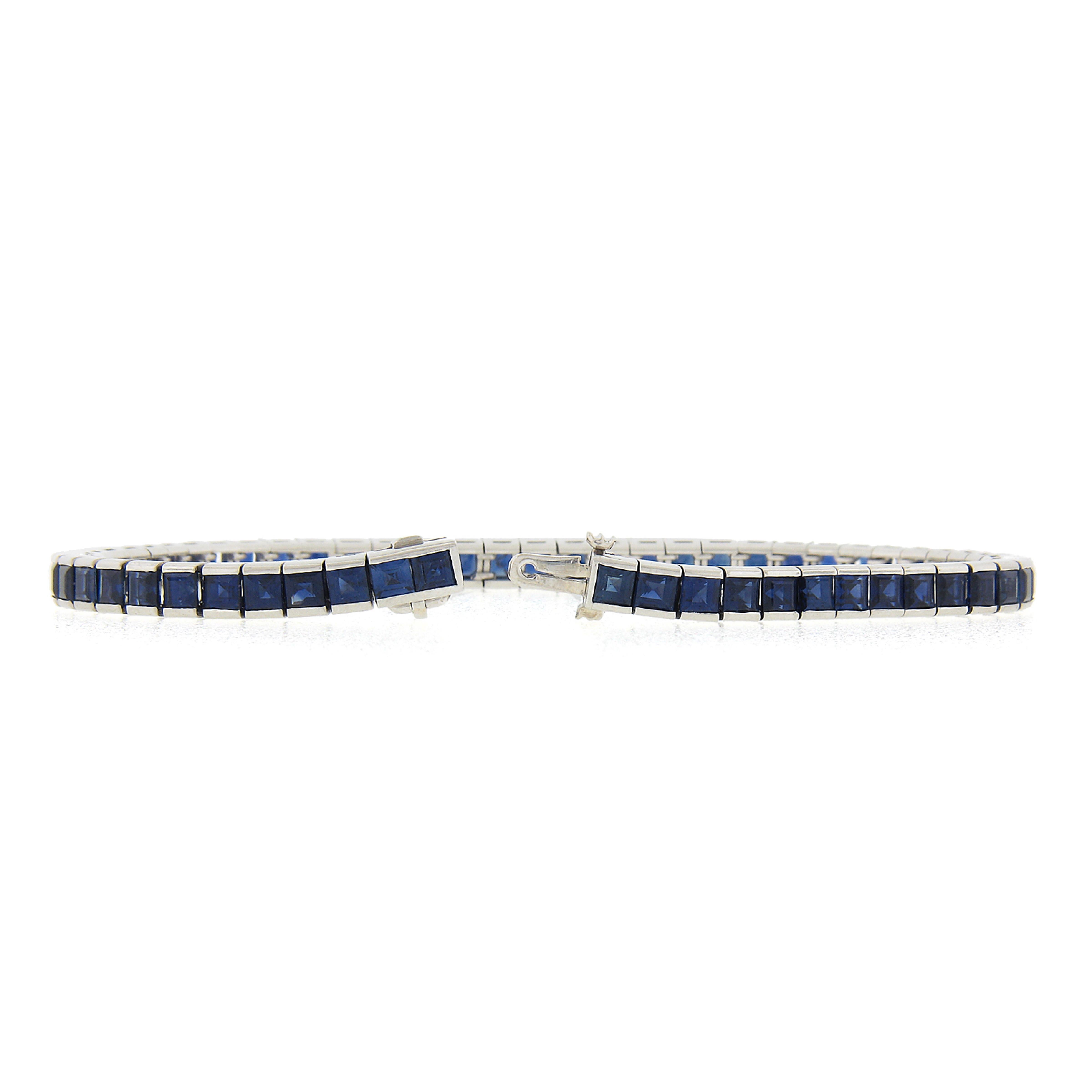 Vintage Platinum Gia Certified No Heat Dark Blue Sapphire Line Tennis Bracelet For Sale 1
