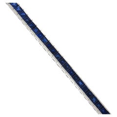 Vintage Platinum Gia Certified No Heat Dark Blue Sapphire Line Tennis Bracelet