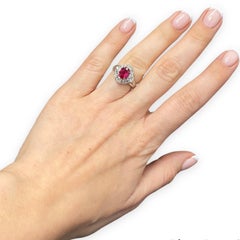 Vintage Platinum GIA Certified Oval Burma Ruby 1.54ct. and Diamond Ring