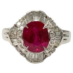 Vintage Platinum GIA Certified Oval Burma Ruby 1.54ct. and Diamond Ring