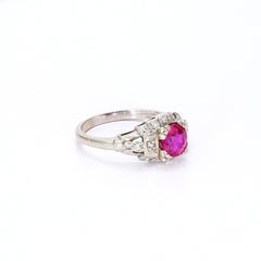 Vintage Platinum GIA Certified Unheated Burmese Ruby Ring with Diamonds - Size 7