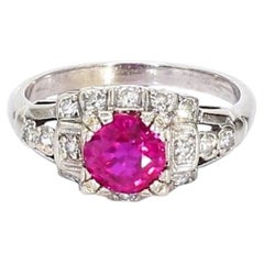 Vintage Platinum GIA Certified Unheated Burmese Ruby Ring with Diamonds - Size 7