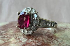 Vintage Platinum GIA Certified Unheated Ruby & Diamond Ring