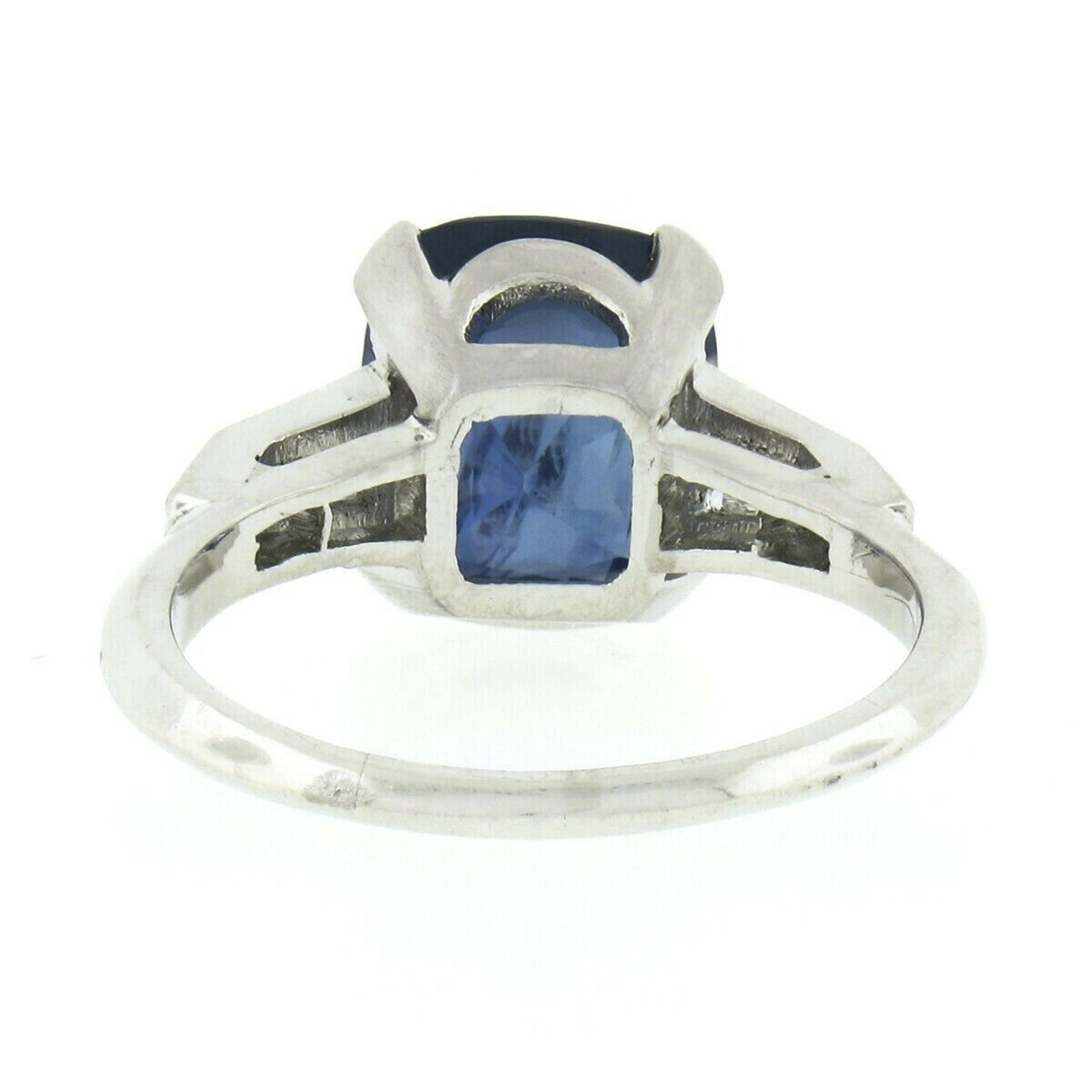 Vintage Platinum GIA Ceylon No Heat Cushion Sapphire & Diamond Engagement Ring 2