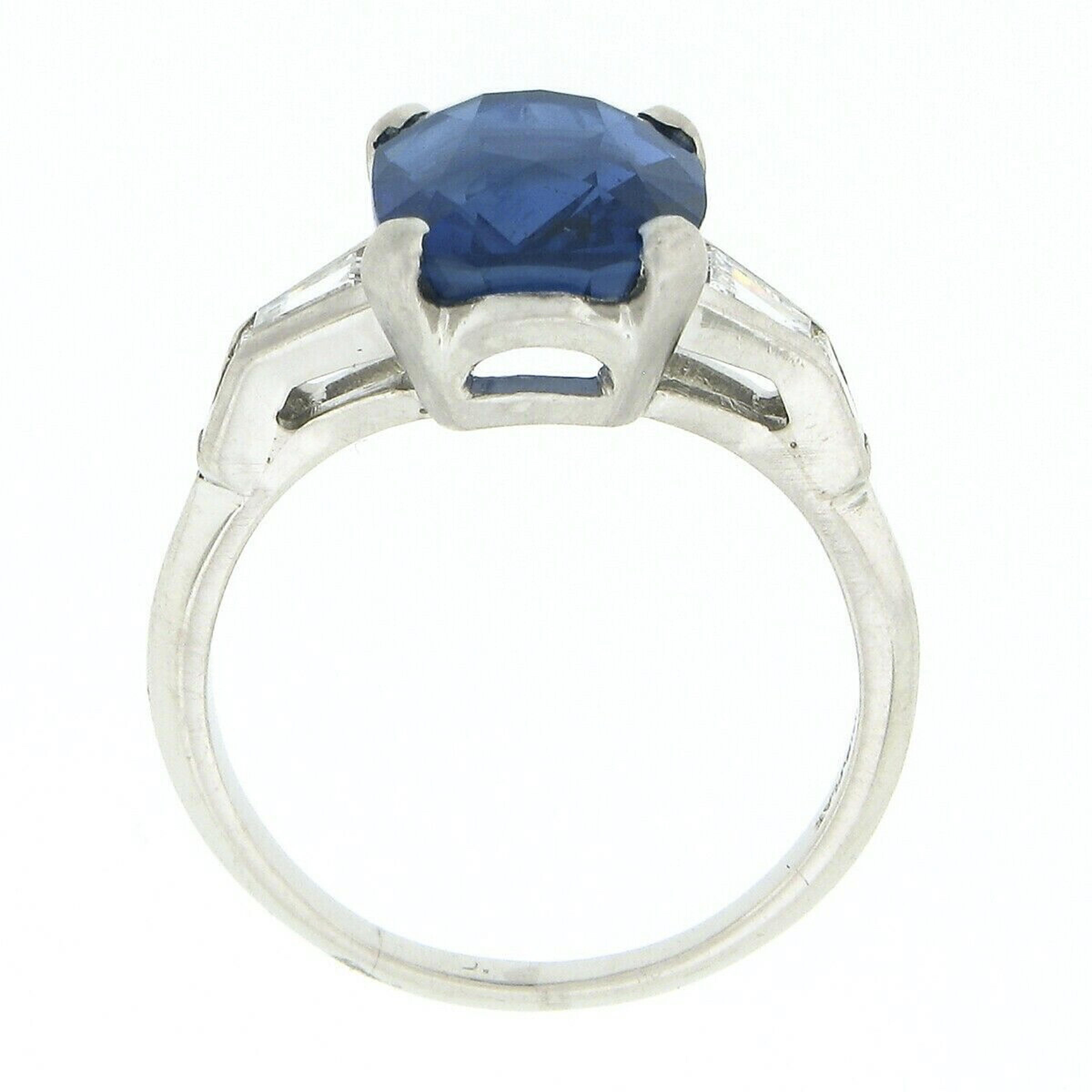 Vintage Platinum GIA Ceylon No Heat Cushion Sapphire & Diamond Engagement Ring 3