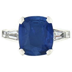 Vintage Platinum GIA Ceylon No Heat Cushion Sapphire & Diamond Engagement Ring