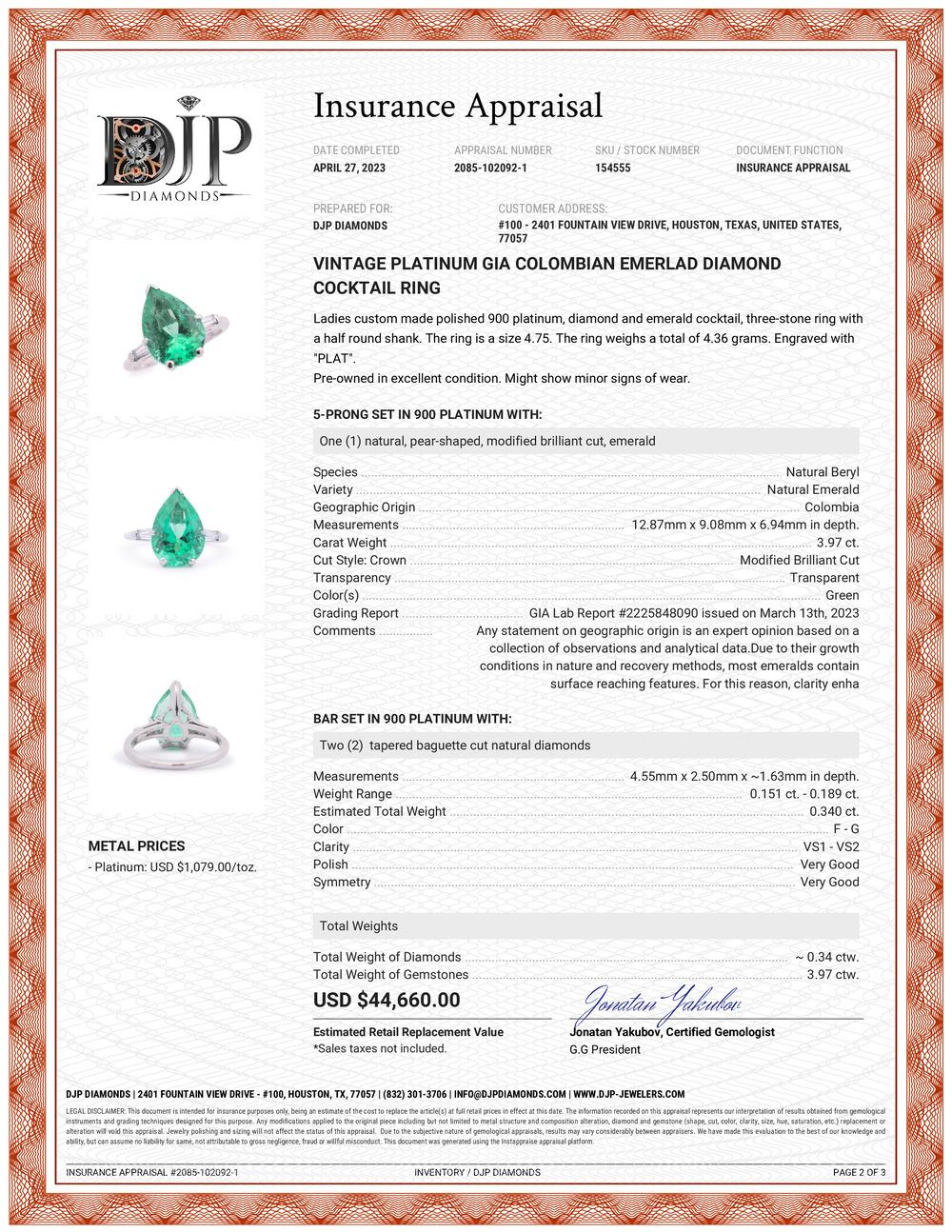 Platin GIA kolumbianischer Smaragd-Diamant-Cocktailring im Angebot 5