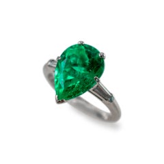 Vintage Platinum GIA Colombian Emeralad Diamond Cocktail Ring