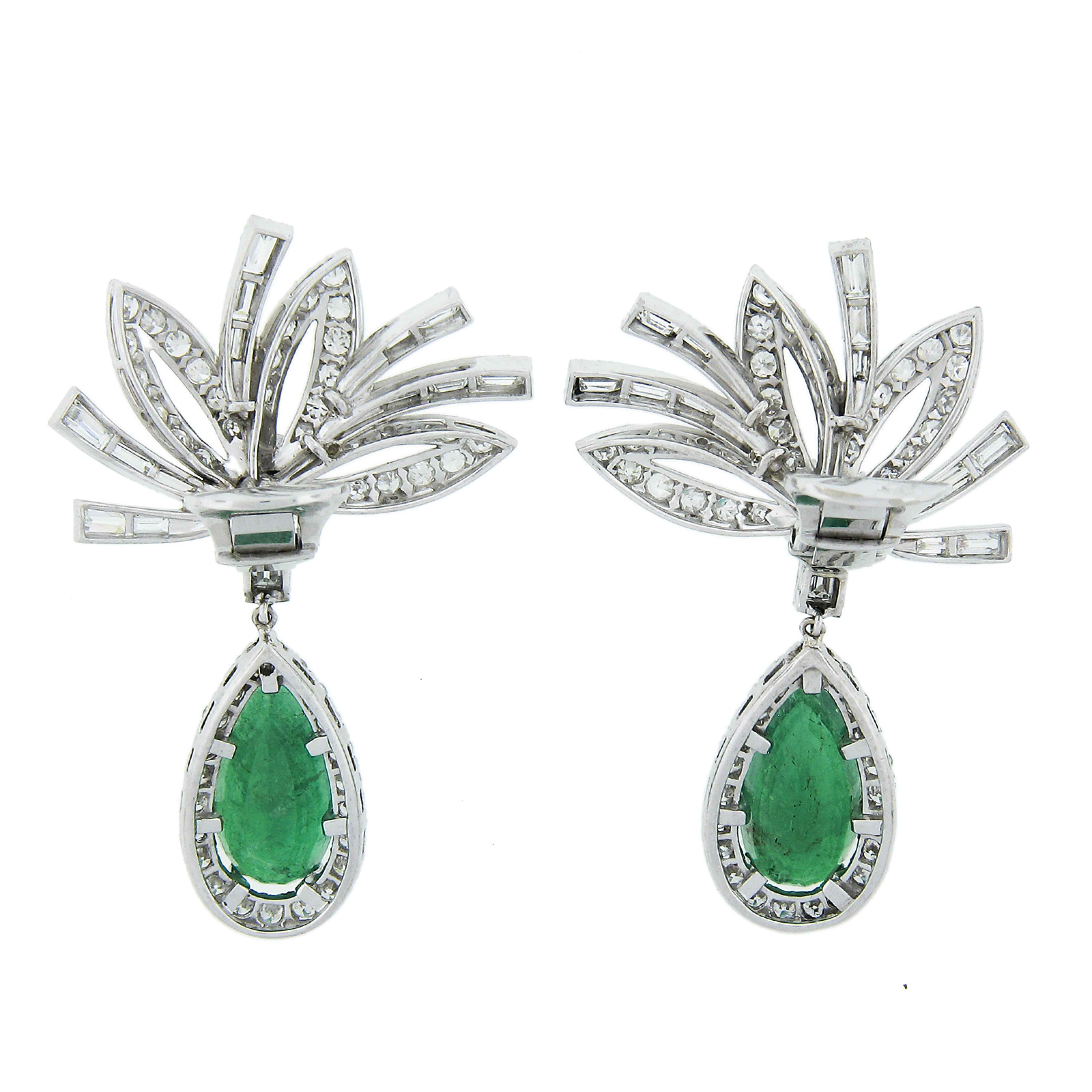 Vintage Platin GIA kolumbianischer Smaragd & Diamant Große Blumen-Ohrringe 1