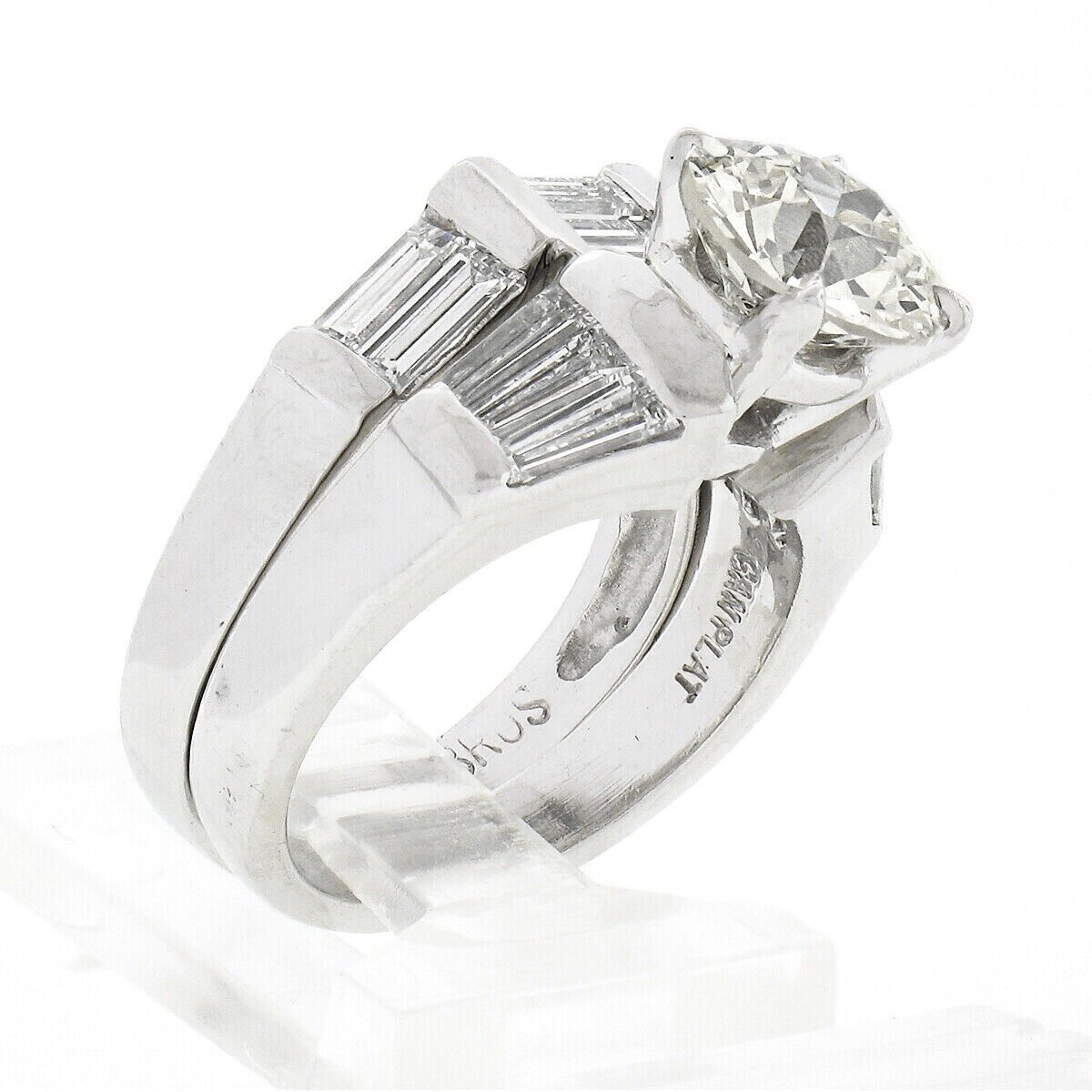 Vintage Platinum GIA European Diamond Solitaire Engagement Ring Wedding Band Set For Sale 4