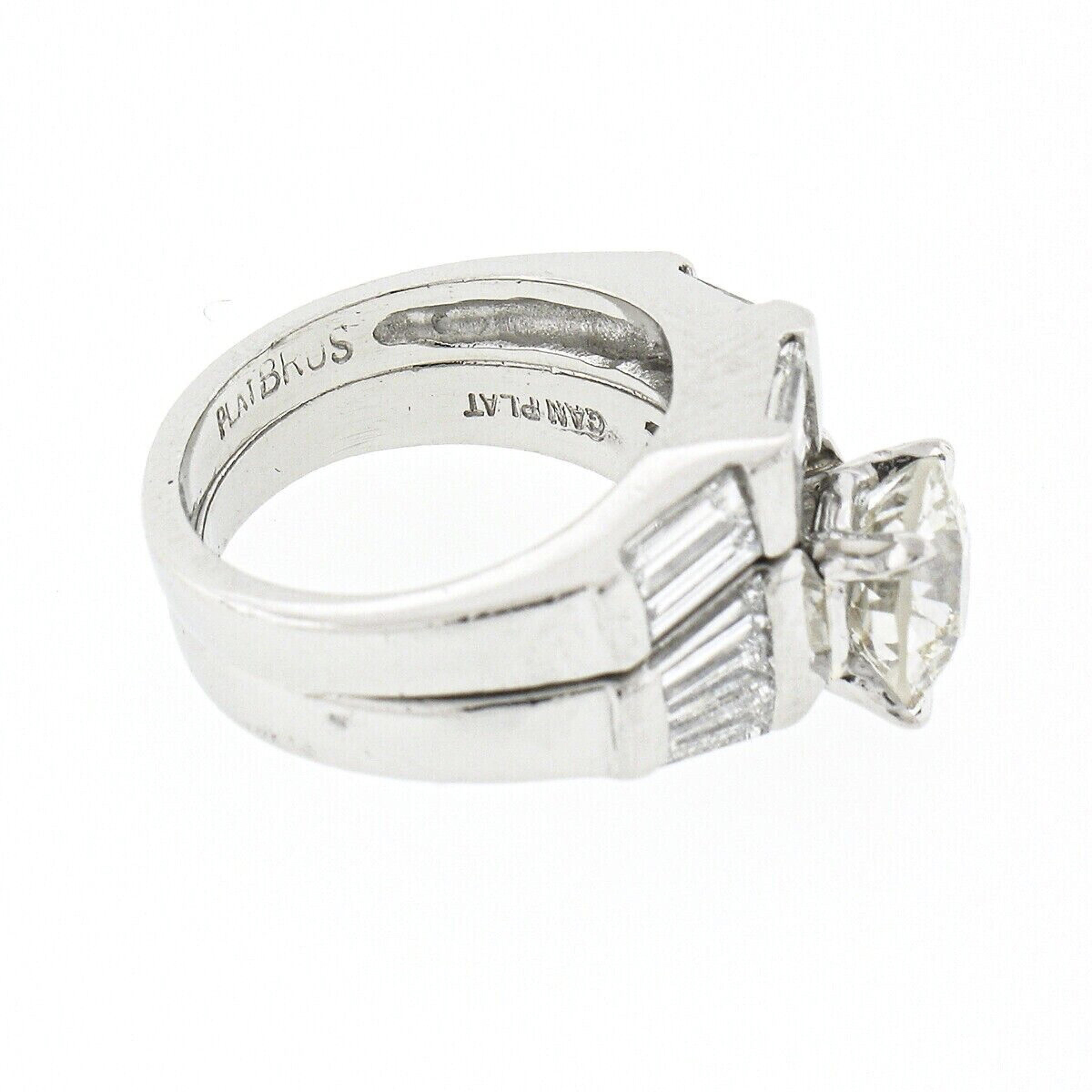Vintage Platinum GIA European Diamond Solitaire Engagement Ring Wedding Band Set For Sale 5
