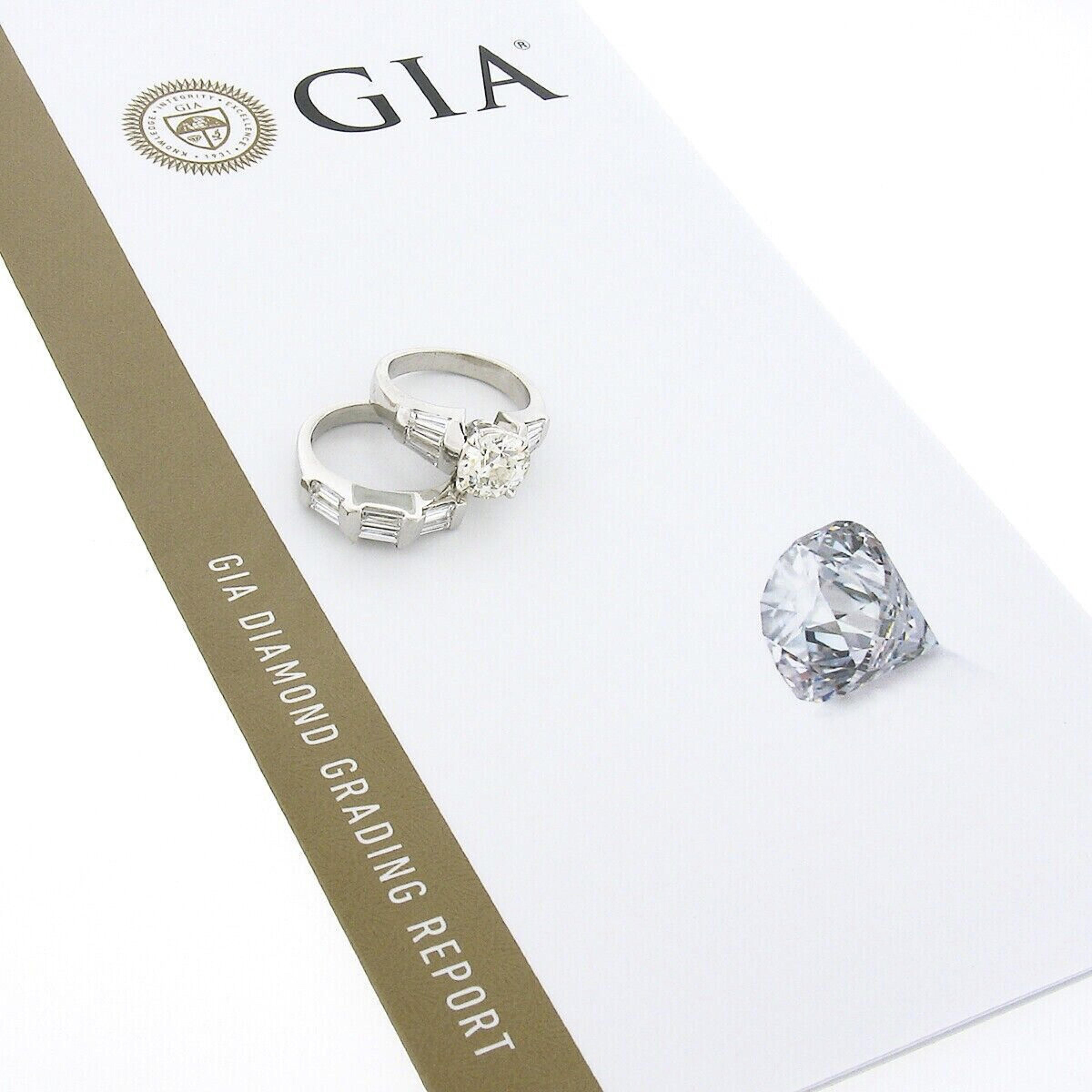 Vintage Platinum GIA European Diamond Solitaire Engagement Ring Wedding Band Set For Sale 6