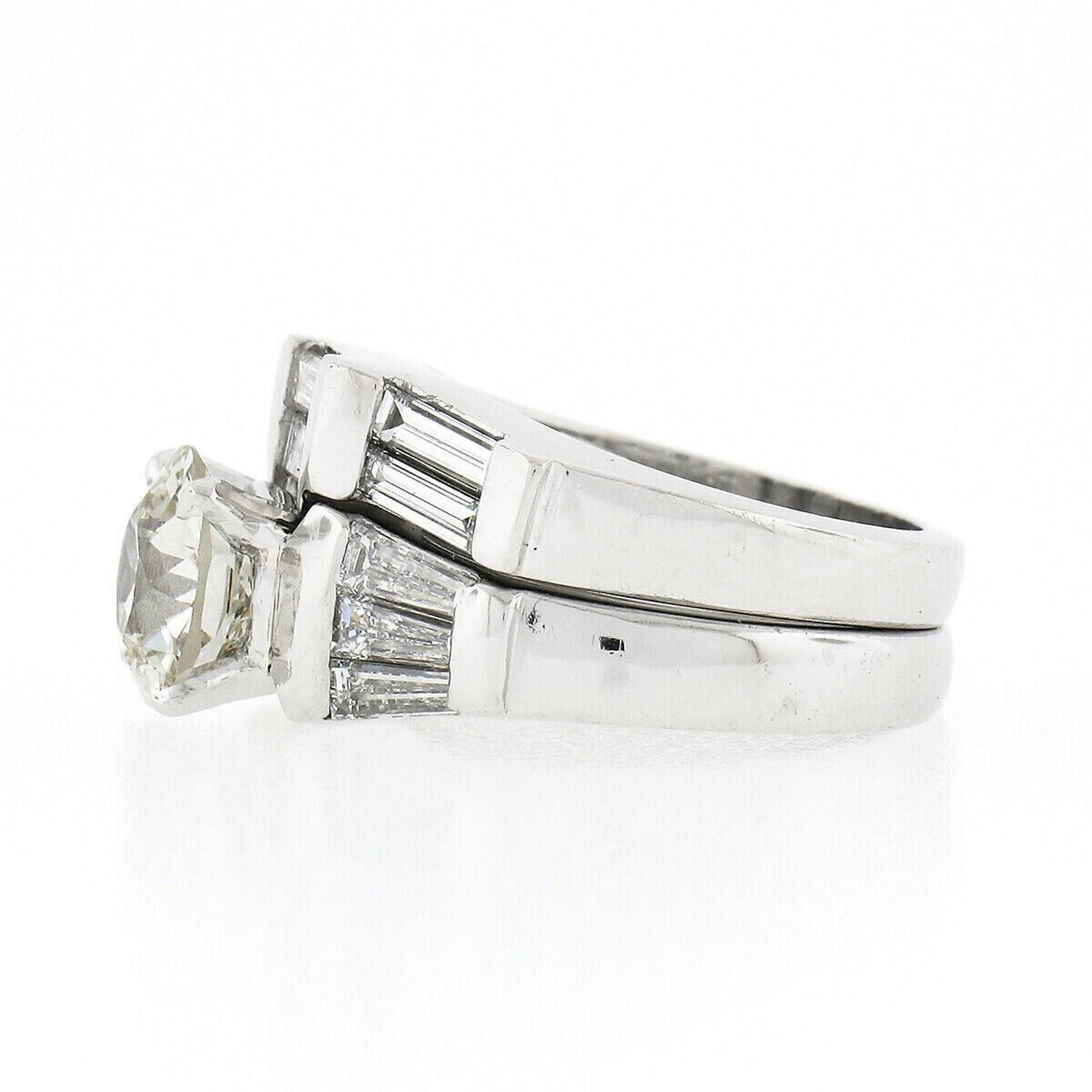 Women's Vintage Platinum GIA European Diamond Solitaire Engagement Ring Wedding Band Set For Sale
