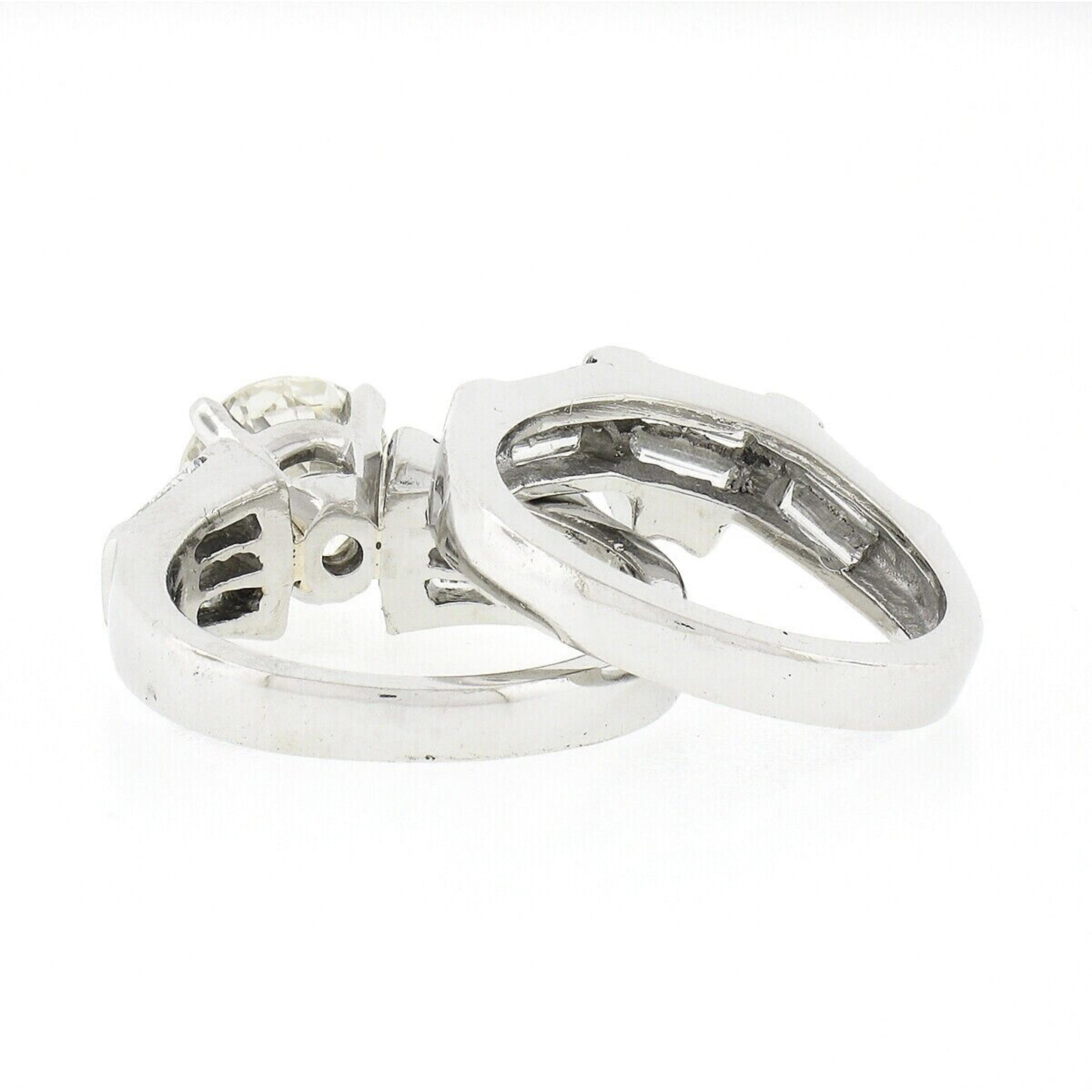 Vintage Platinum GIA European Diamond Solitaire Engagement Ring Wedding Band Set For Sale 1