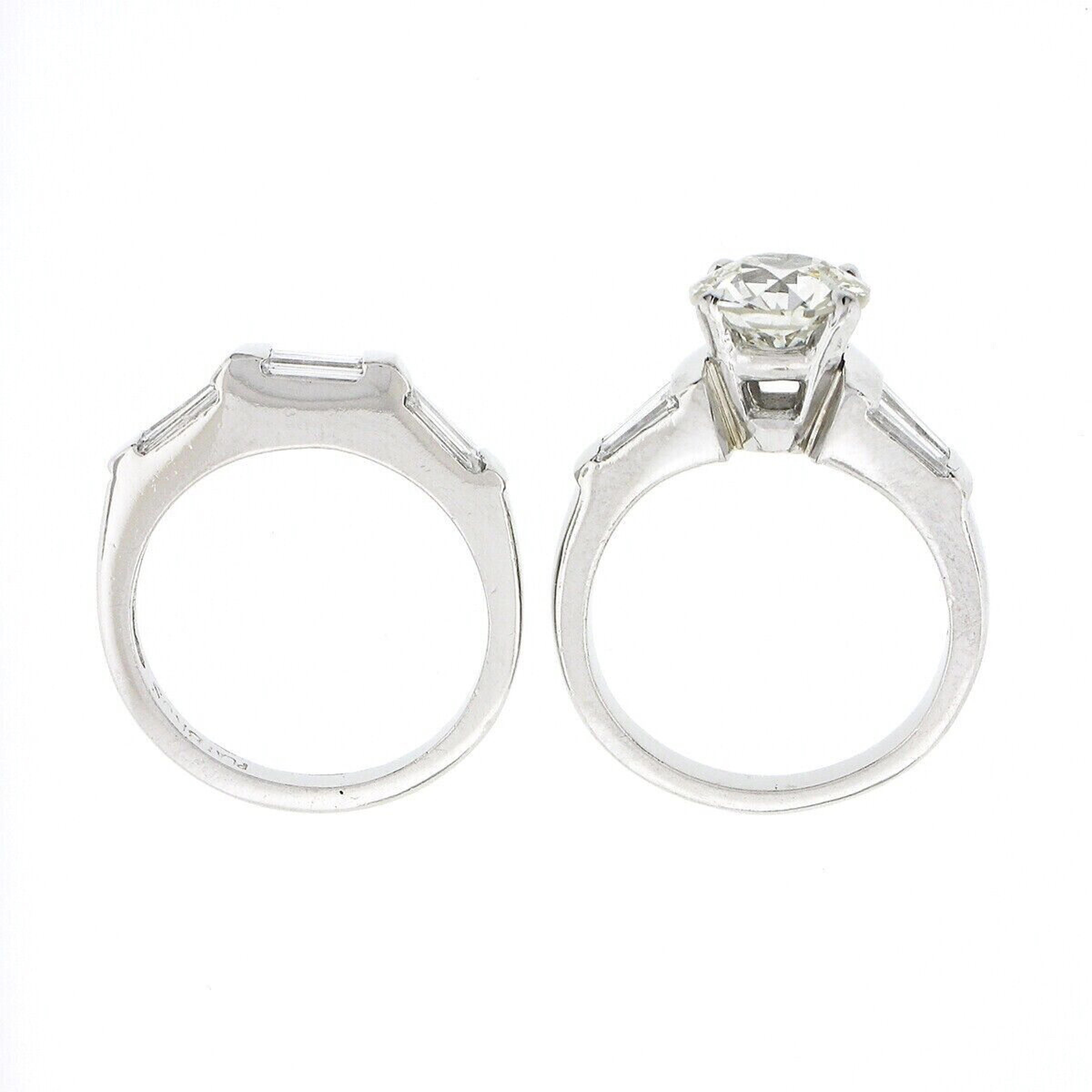 Vintage Platinum GIA European Diamond Solitaire Engagement Ring Wedding Band Set For Sale 3