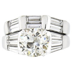 Vintage Platinum GIA European Diamond Solitaire Engagement Ring Wedding Band Set