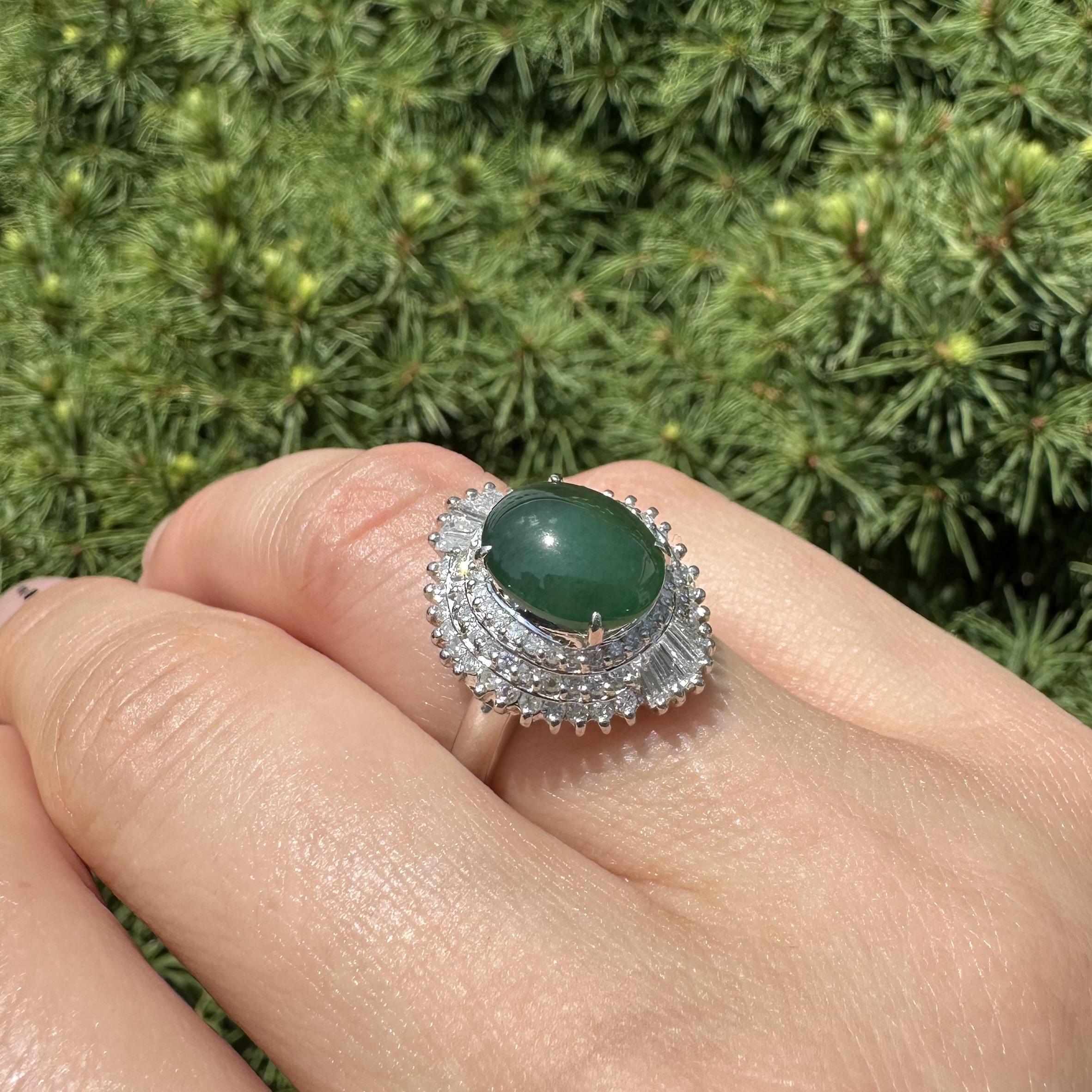 Im Angebot: Vintage Platin GIA Hohe Qualität 3,89ctw Natürliche A Jade Diamant Ballerina Ring () 12