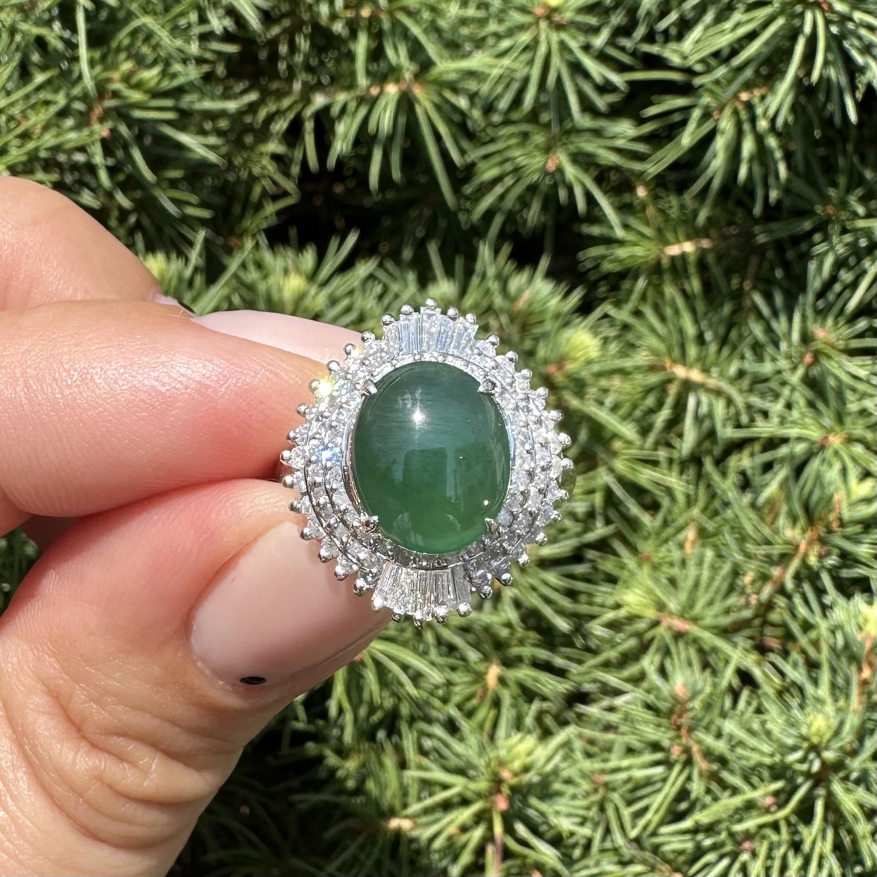 Im Angebot: Vintage Platin GIA Hohe Qualität 3,89ctw Natürliche A Jade Diamant Ballerina Ring () 13