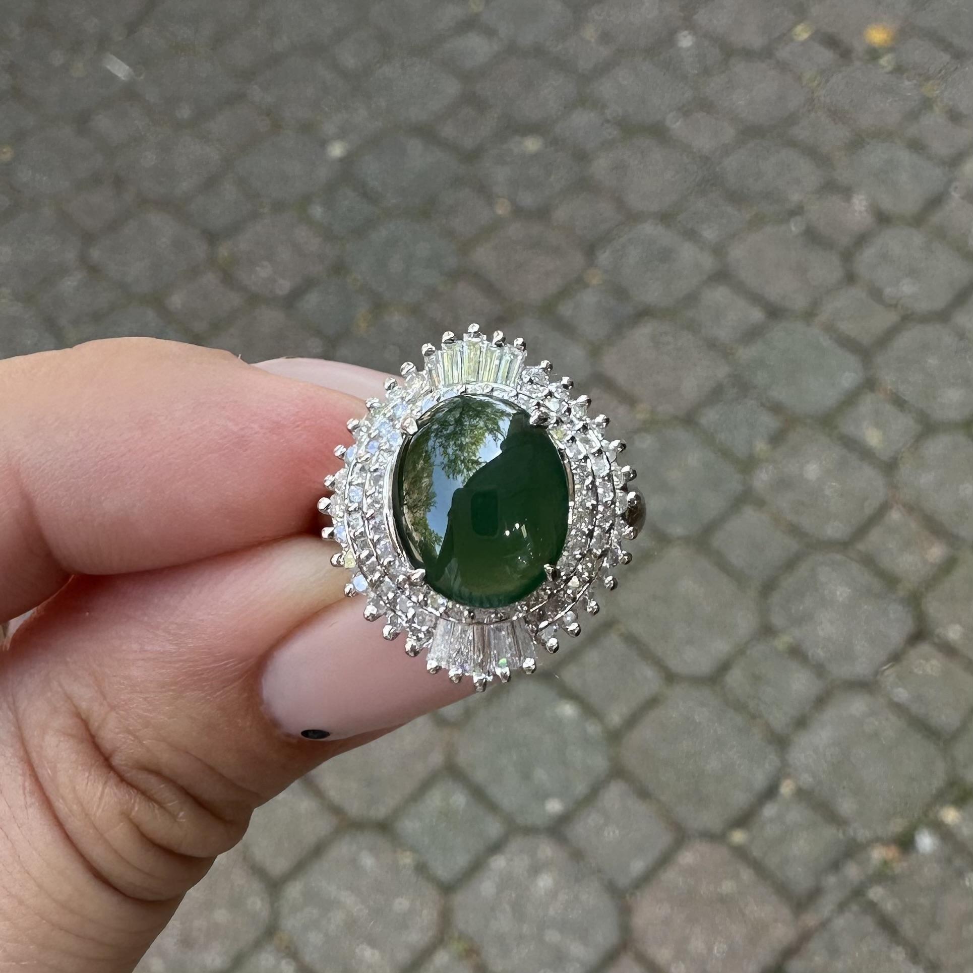 Im Angebot: Vintage Platin GIA Hohe Qualität 3,89ctw Natürliche A Jade Diamant Ballerina Ring () 14