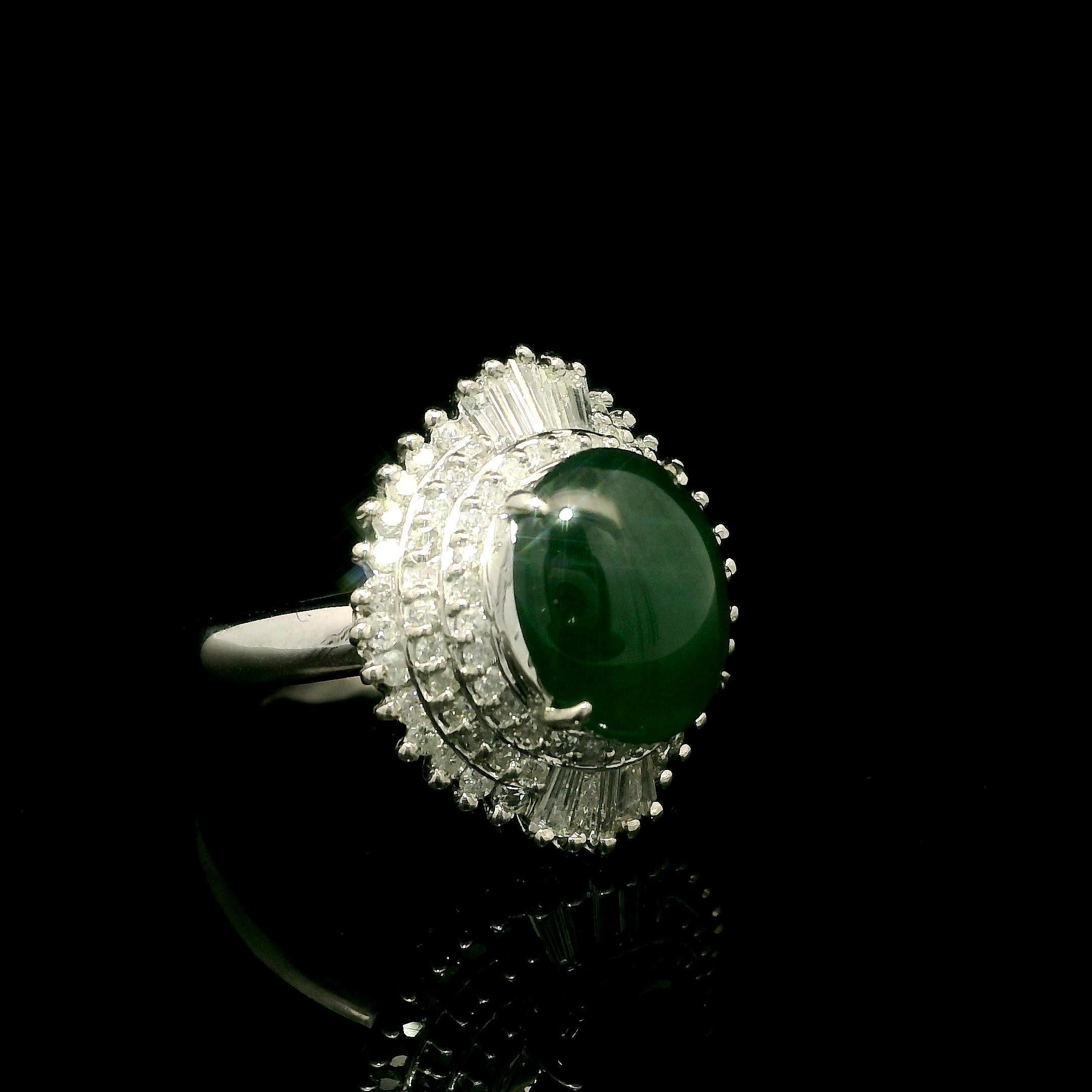 Im Angebot: Vintage Platin GIA Hohe Qualität 3,89ctw Natürliche A Jade Diamant Ballerina Ring () 5