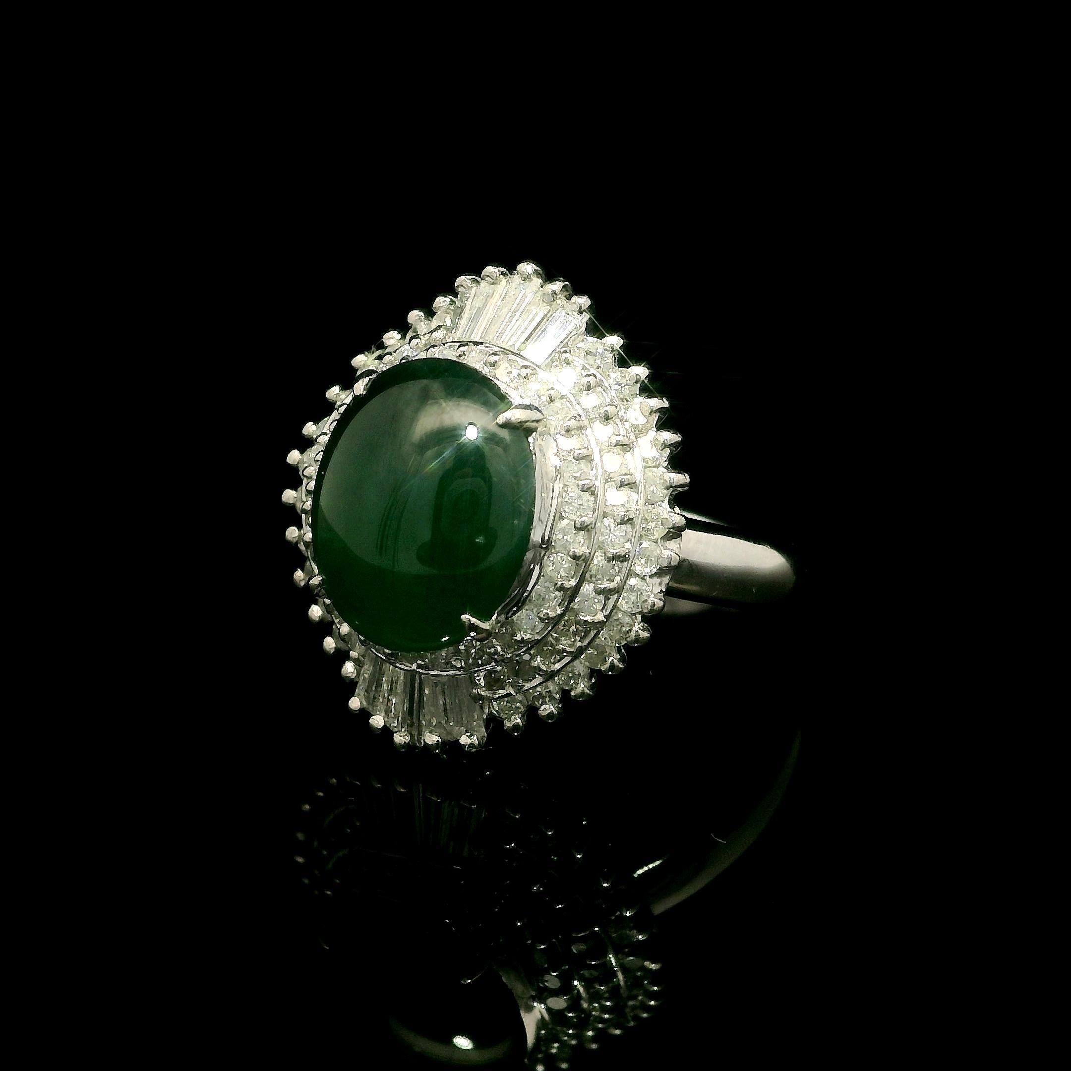 Im Angebot: Vintage Platin GIA Hohe Qualität 3,89ctw Natürliche A Jade Diamant Ballerina Ring () 6