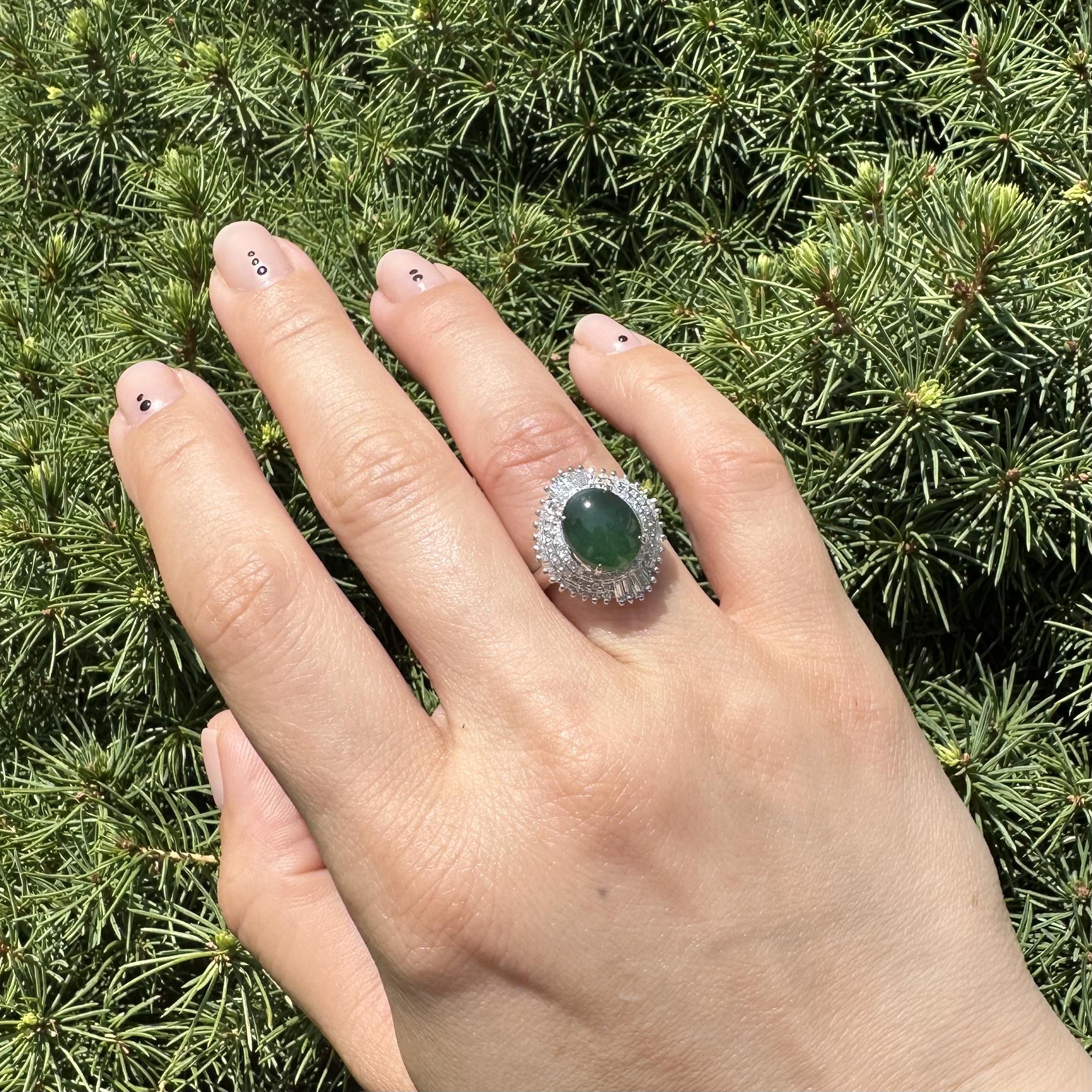 Im Angebot: Vintage Platin GIA Hohe Qualität 3,89ctw Natürliche A Jade Diamant Ballerina Ring () 8