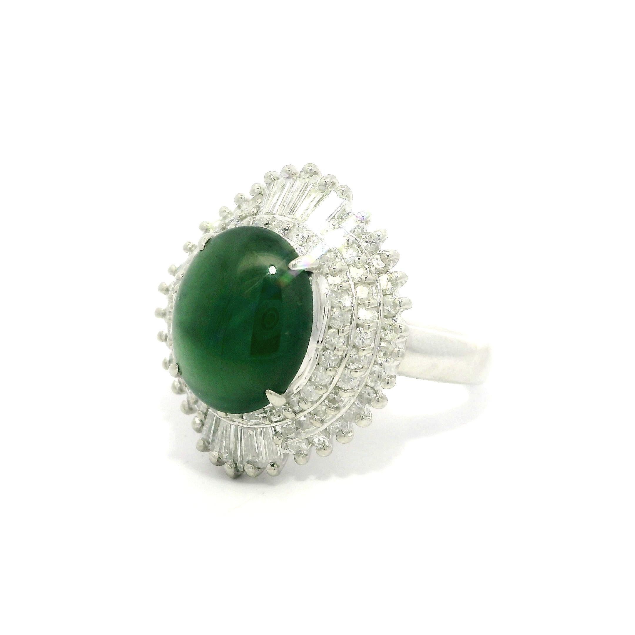 Im Angebot: Vintage Platin GIA Hohe Qualität 3,89ctw Natürliche A Jade Diamant Ballerina Ring () 9