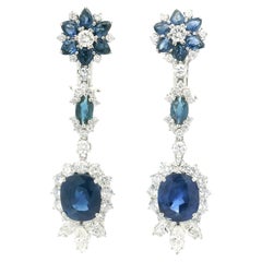 Pendientes colgantes vintage de platino GIA de alta calidad con zafiro y diamantes de 9,91 ctw