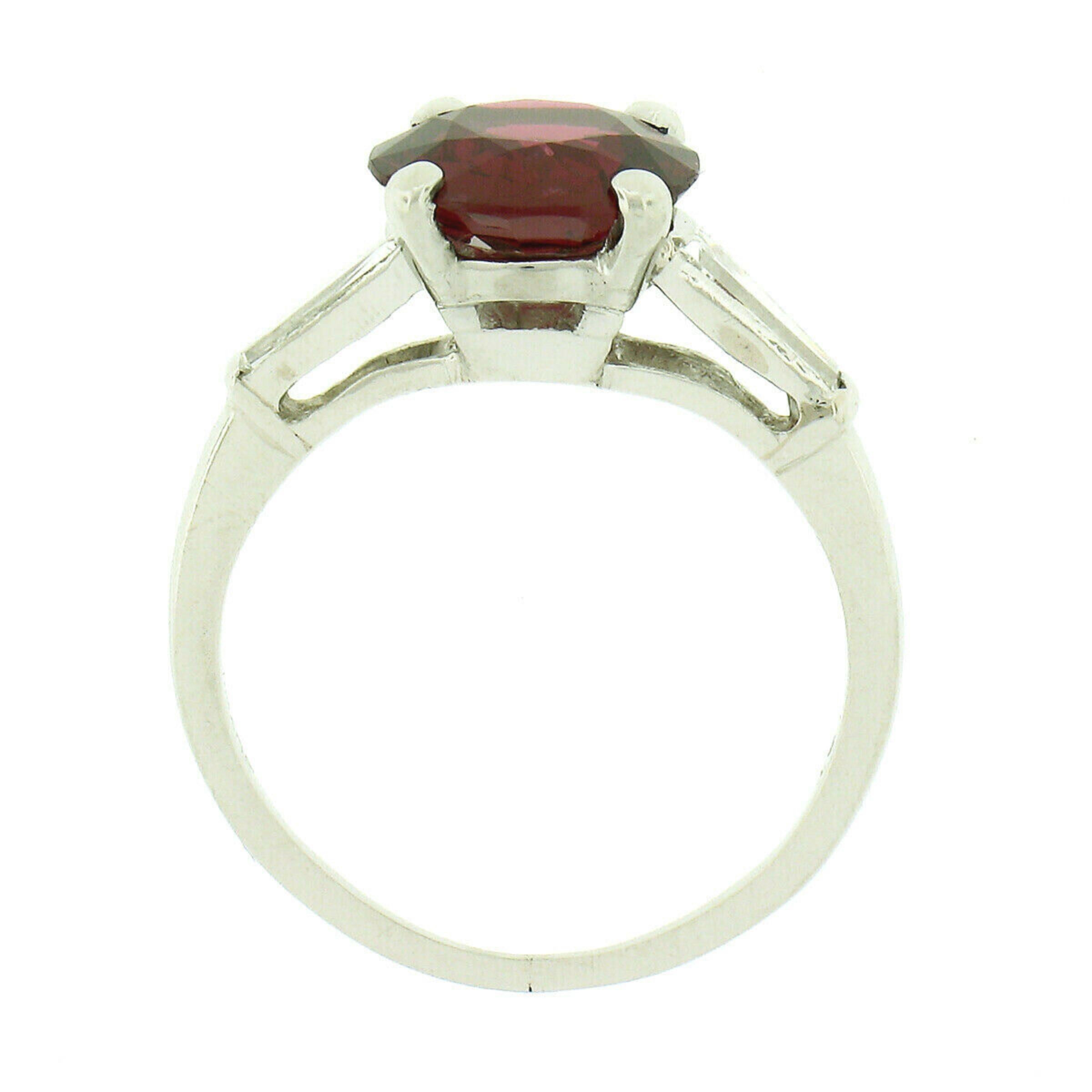 Women's Vintage Platinum GIA Near Round Burma No Heat Red Spinel & Baguette Diamond Ring