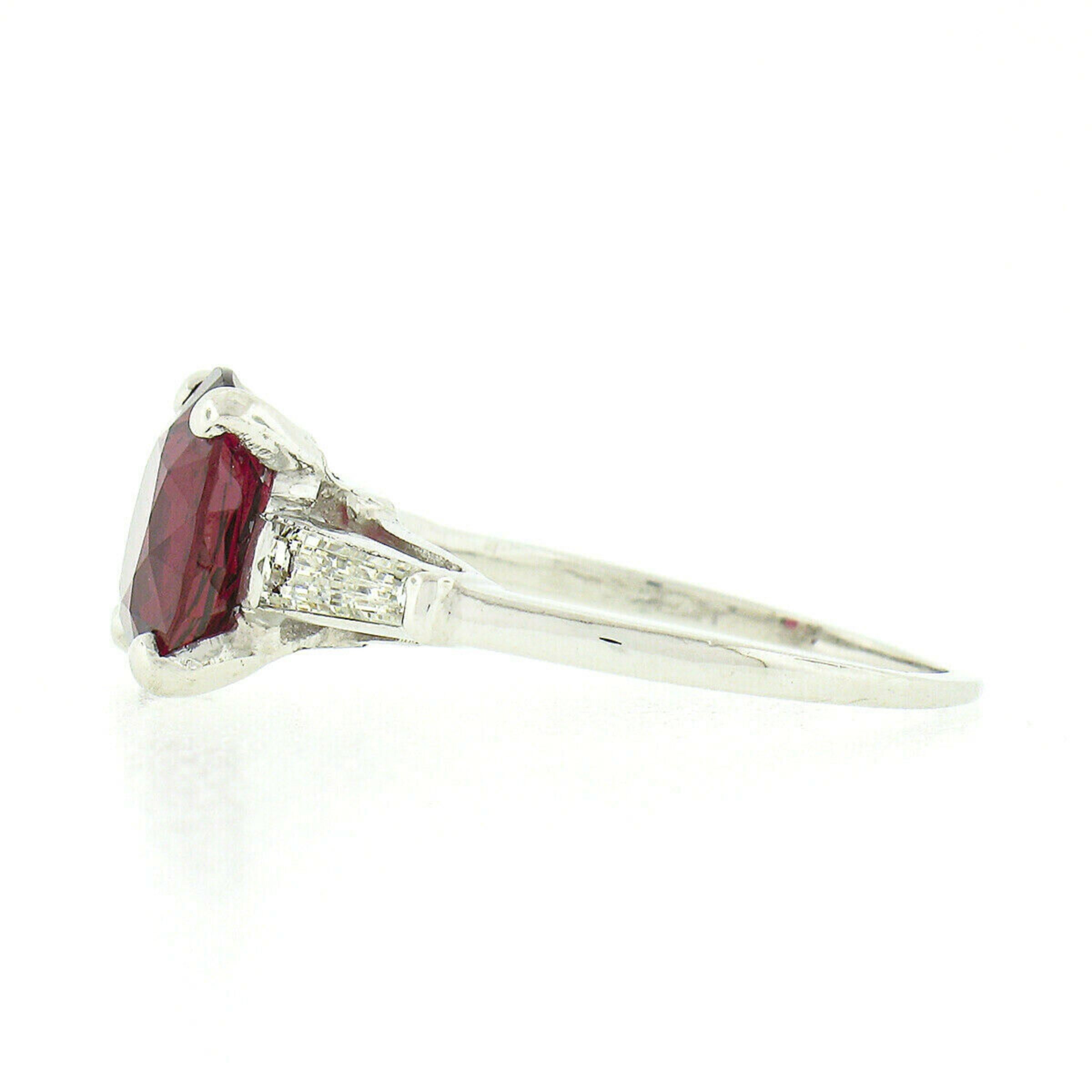 Vintage Platinum GIA Near Round Burma No Heat Red Spinel & Baguette Diamond Ring 1