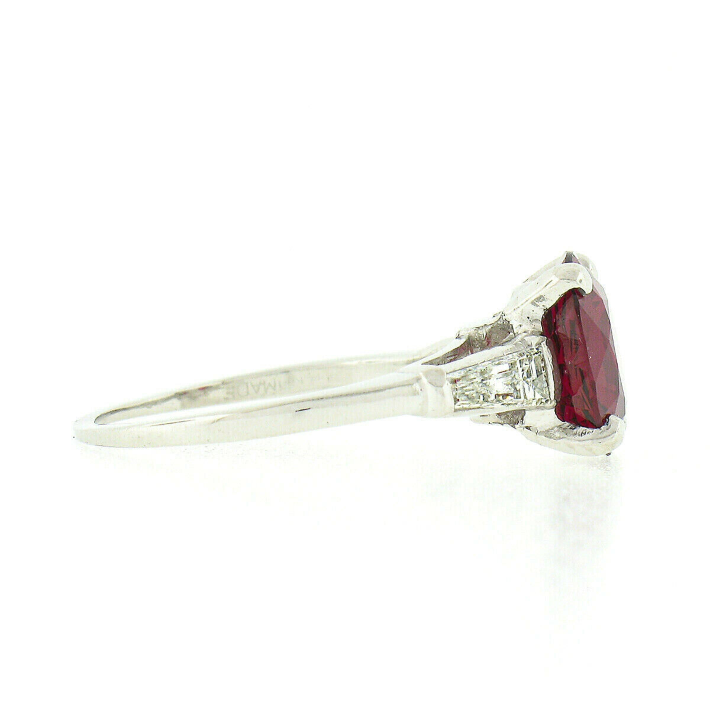 Vintage Platinum GIA Near Round Burma No Heat Red Spinel & Baguette Diamond Ring 2