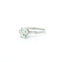 Vintage Platinum GIA Old European & Baguette Diamond 6 Prong Engagement Ring