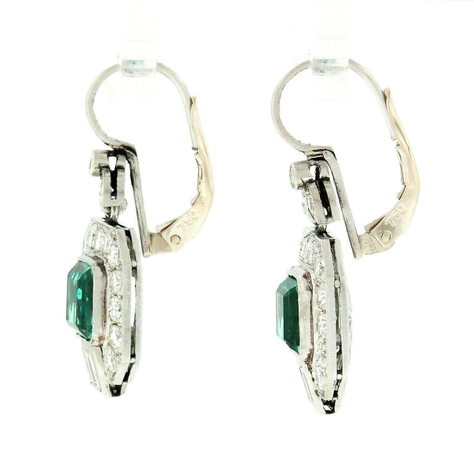 Art Deco Vintage Platinum GIA Untreated Colombian Emerald & Diamond Tulip Dangle Earrings