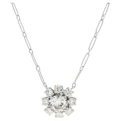 Ciondolo a fiore in platino e oro d'epoca con diamanti a grappolo da 1,63 carati, Hand Made