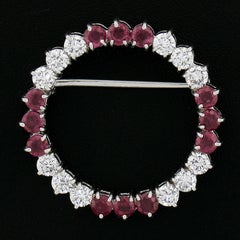 Vintage Platinum & Gold 3.0ctw Ruby & Diamond Open Circle Wreath Brooch Pin