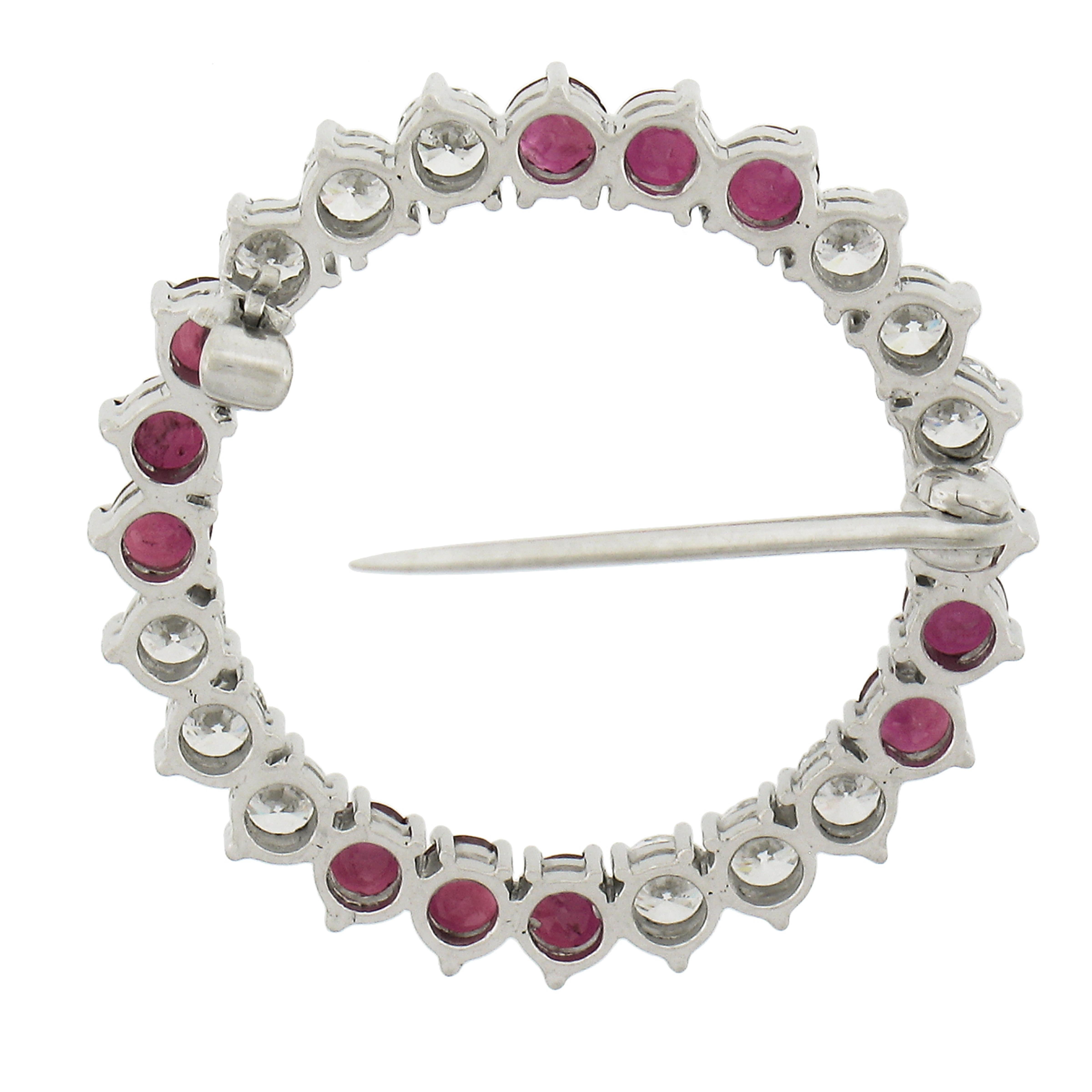 Vintage Platinum & Gold 3.0ctw Ruby & Diamond Open Circle Wreath Brooch Pin In Good Condition For Sale In Montclair, NJ