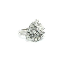 Vintage Platinum Gold 4.15ctw Diamond Cluster Engagement Ring Curved Band Guard