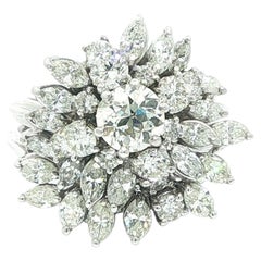 Vintage Platinum Gold 4.15ctw Diamond Cluster Engagement Ring Curved Band Guard